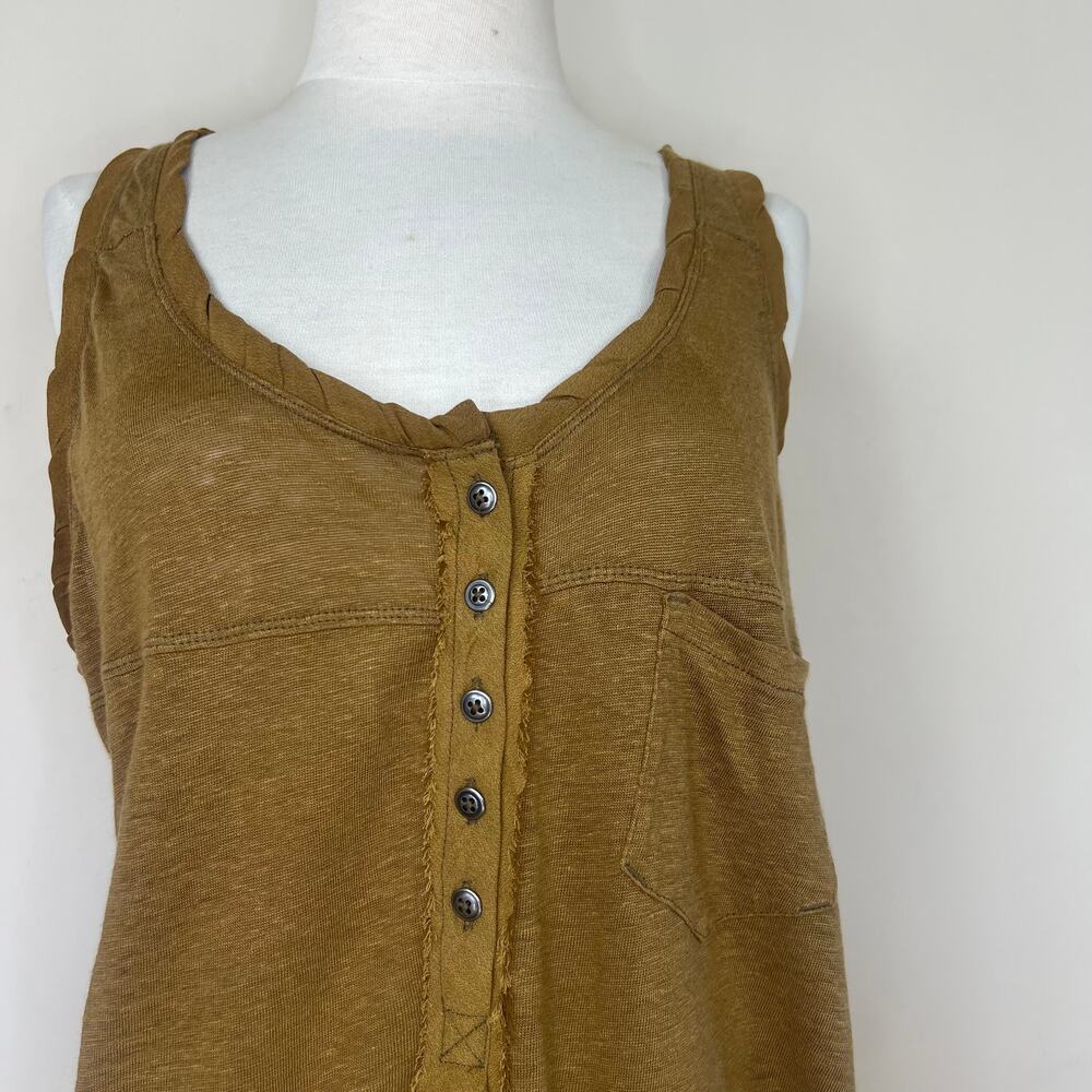 Free People traveler tank top moss green Henley linen sleeveless buttons size s - Picture 7 of 12